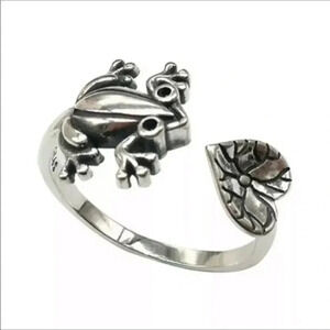 Frog & Lily Pad Silver Adjustable Ring NWT
